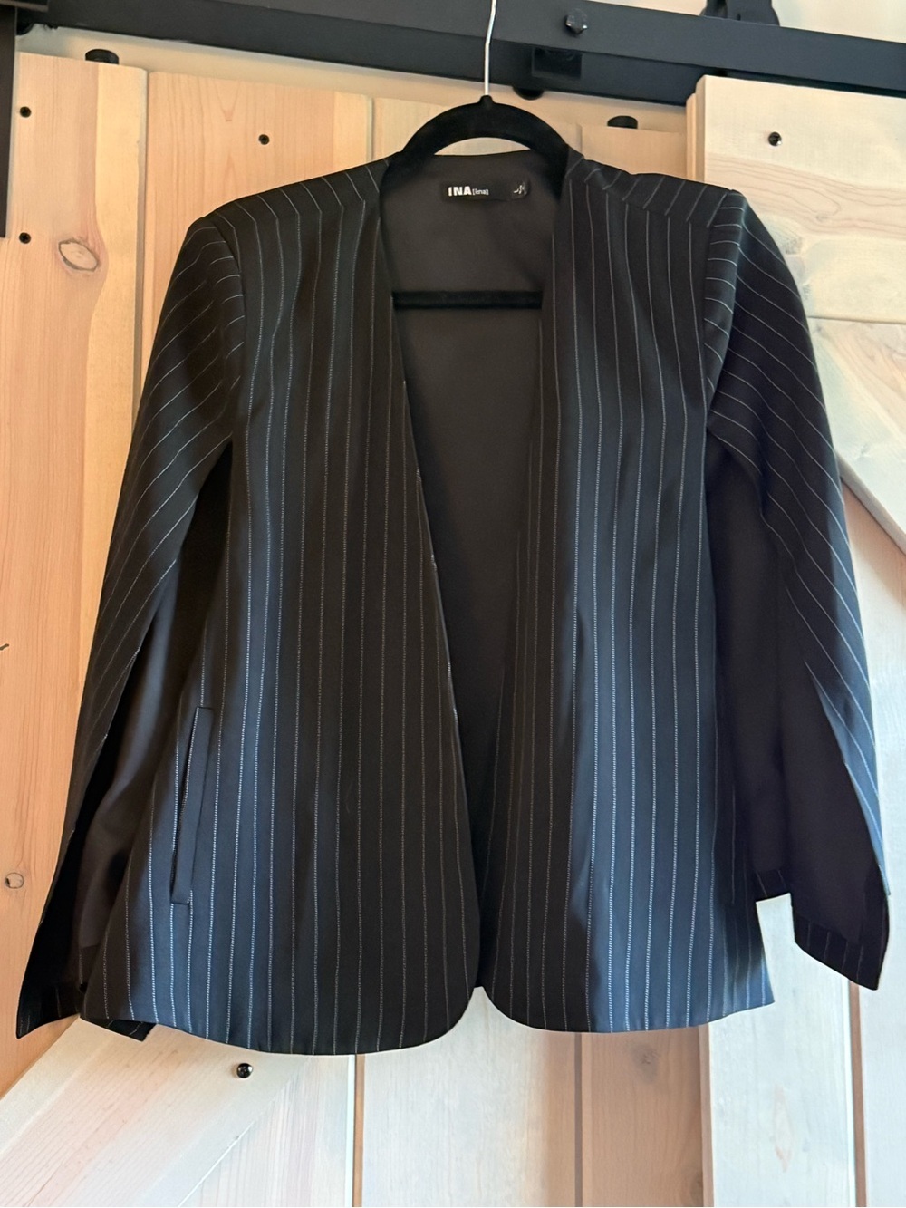 INA Open-Front Pinstripe Cape Blazer